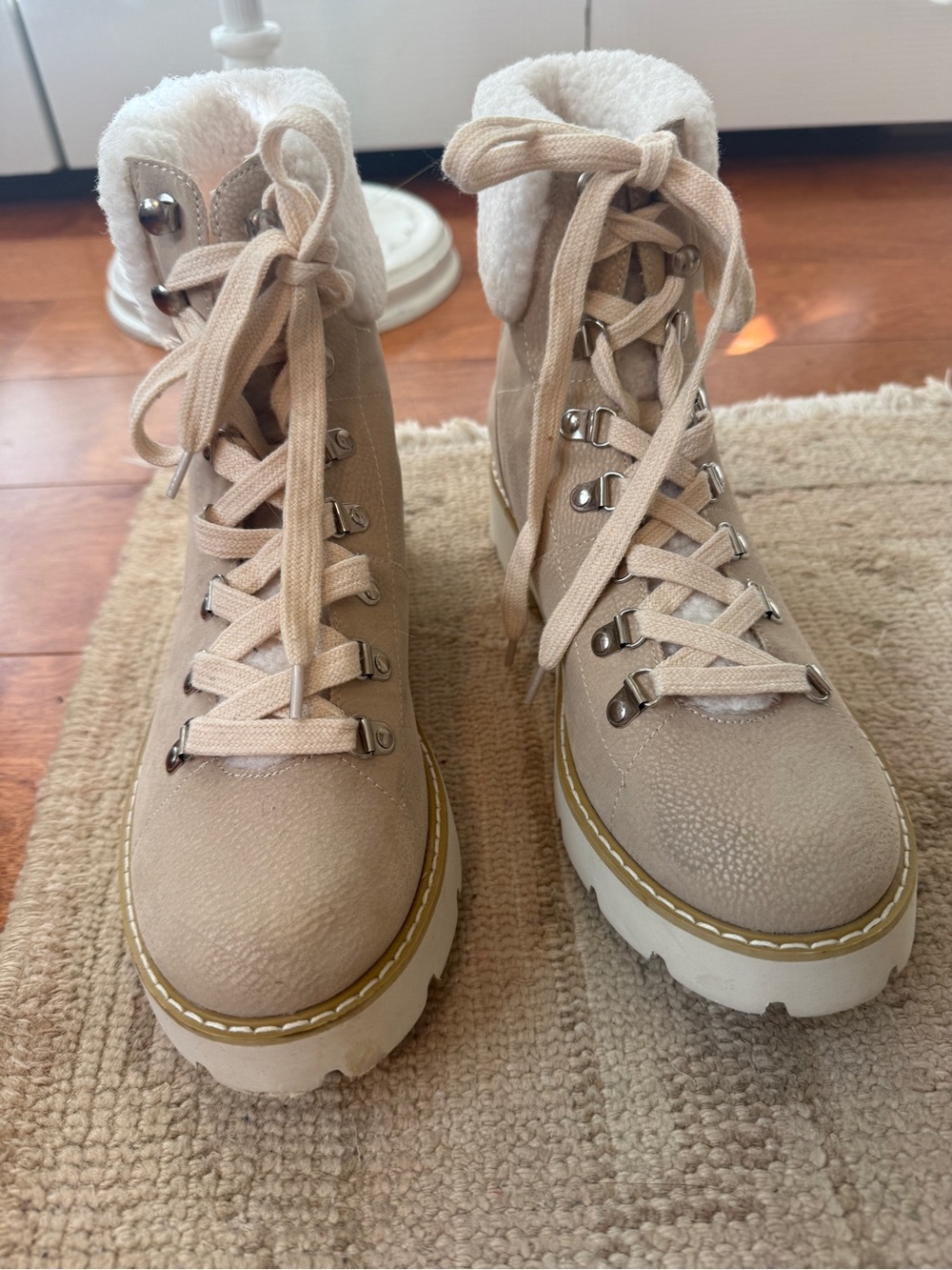 Oasis Society Lace-Up Sherpa Ankle Boots Sz 8 1/2